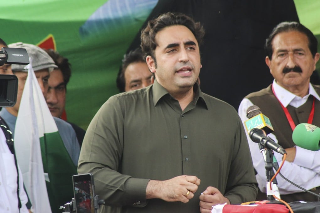 Pakistani Foreign Minister Bilawal Bhutto Zardari (centre) during an event in Bagh, Pakistani-administered Kashmir region, on May 23. Photo: EPA-EFE