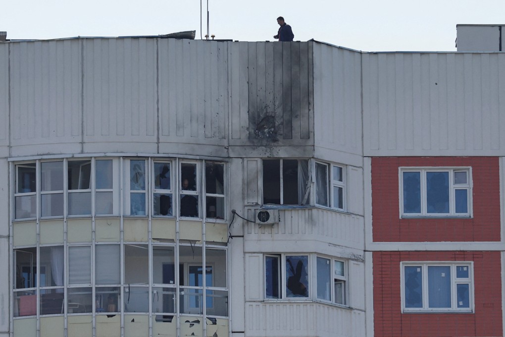 The damage to the exterior of a residential block in Moscow, Russia. Photo: AP