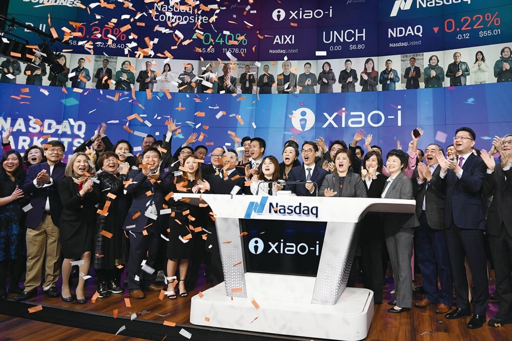 Xiao-I Corp’s senior management and guests take part in the ceremonial ringing of the opening bell at the Nasdaq Stock Market in New York City on March 9, 2023. Photo: Handout