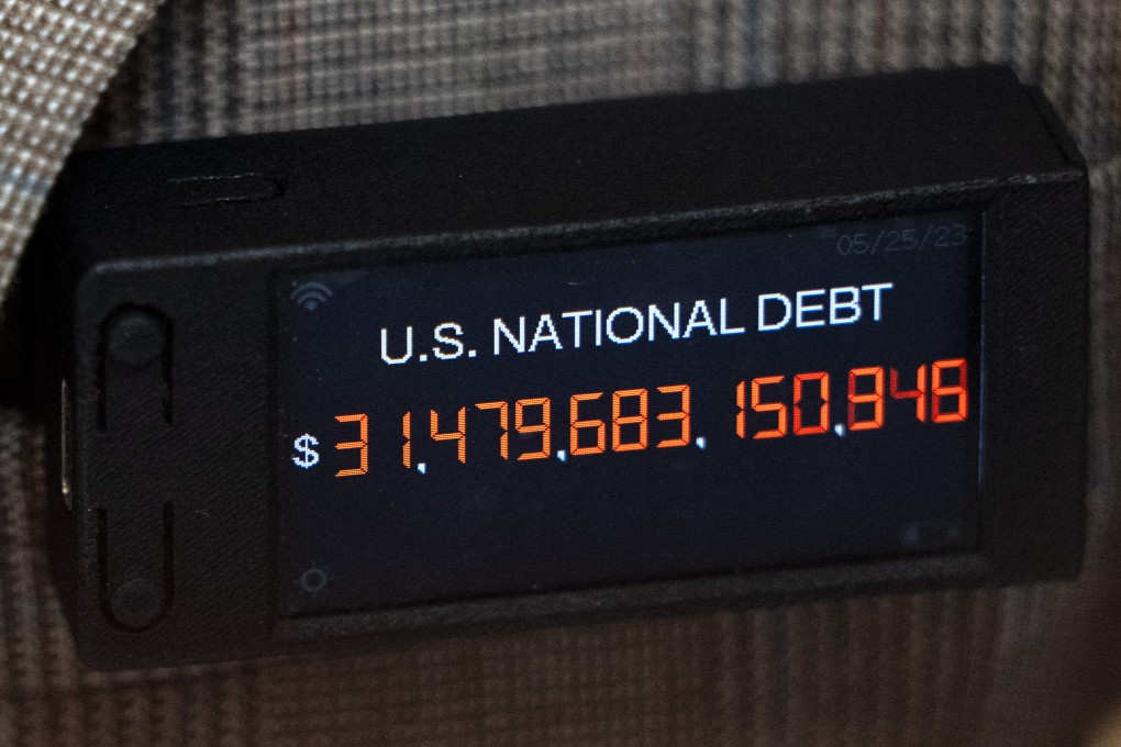 A digital pin simulating the increasing US national debt. By June 5, the Treasury Department could run out of funds to pay its debts for the first time in US history. Photo: AP