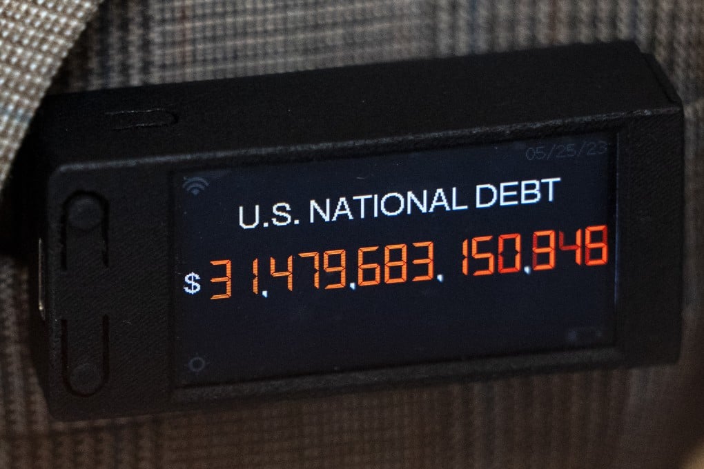 A digital pin simulating the increasing US national debt. By June 5, the Treasury Department could run out of funds to pay its debts for the first time in US history. Photo: AP