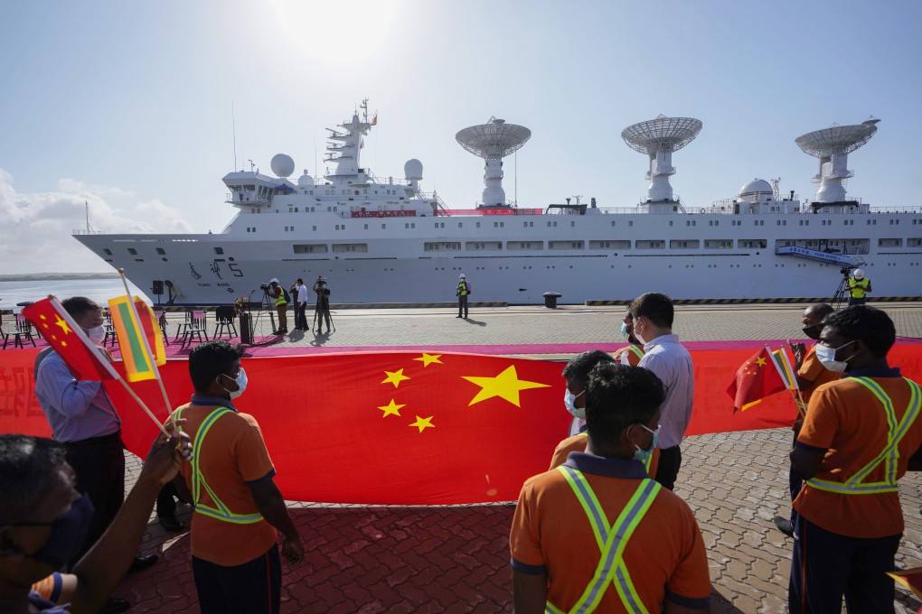 A Chinese research ship arrives at Hambantota International Port in Sri Lanka in August 2022. Photo: AP