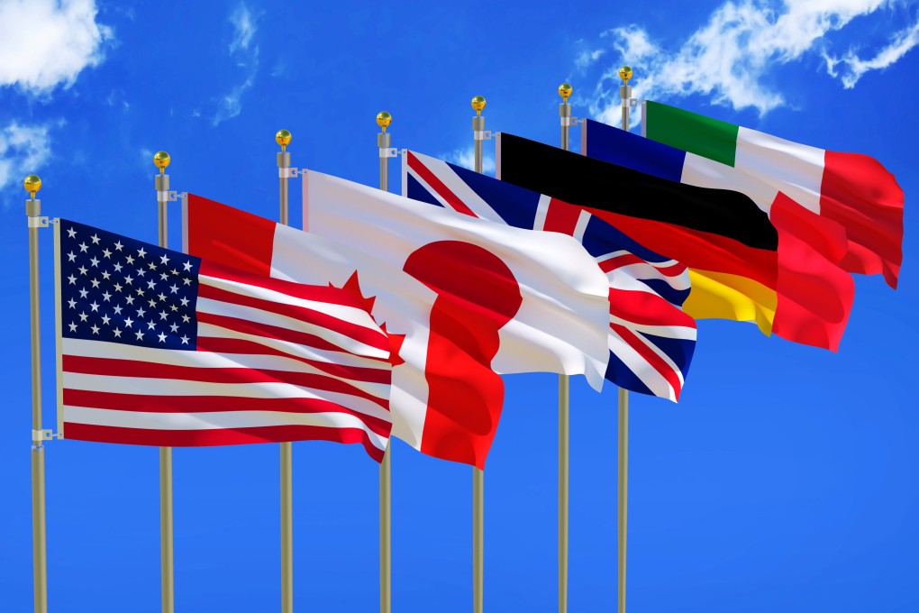 Silk waving flags of G7 countries