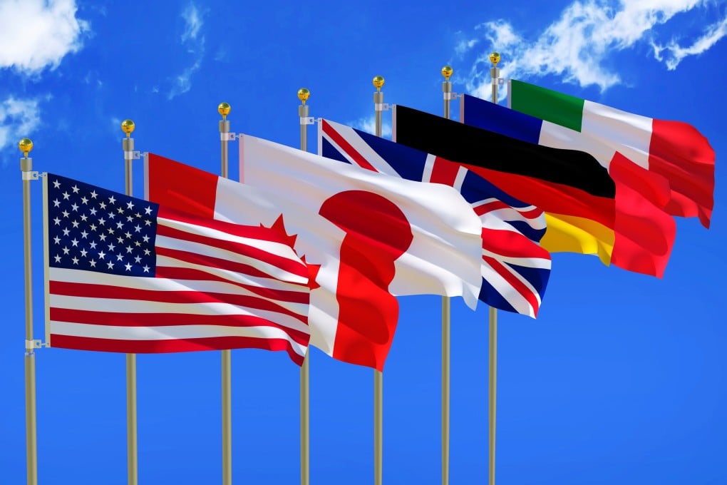 Silk waving flags of G7 countries