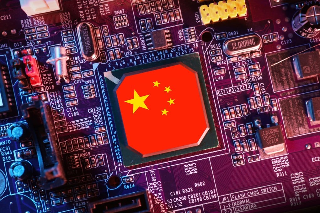 The Chinese flag is seen on a microprocessor attached to a circuit board in this photo illustration. Photo: Shutterstock Images
