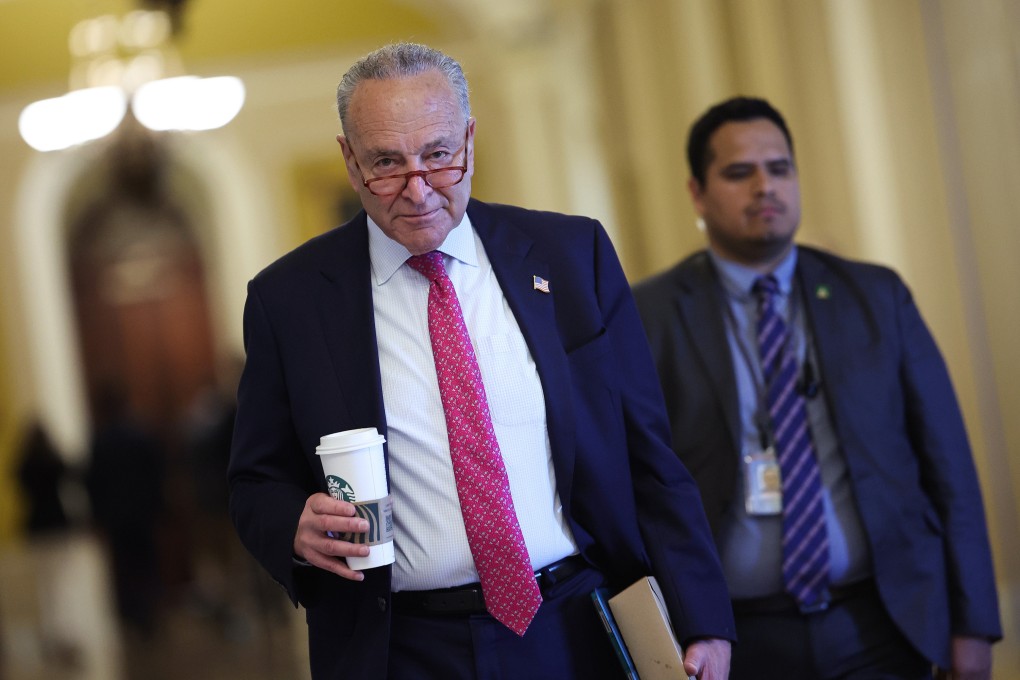 US Senate Majority Leader Charles Schumer walks to his office on Thursday. Photo: TNS