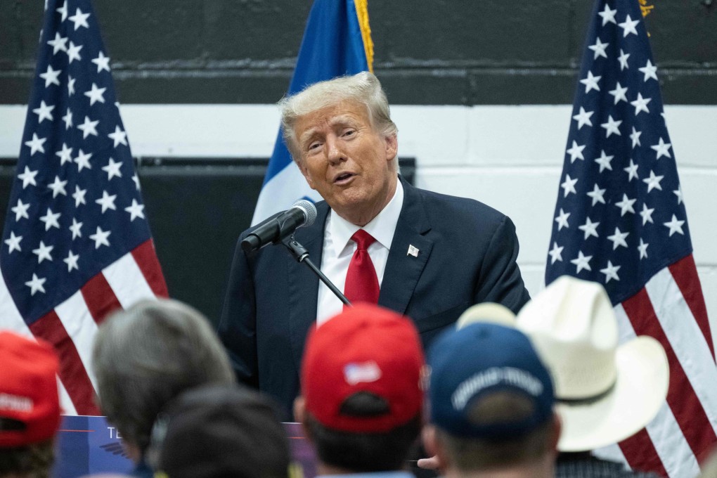 Former US president Donald Trump speaks at the Grimes Community Centre in Iowa on Thursday. Photo: AFP