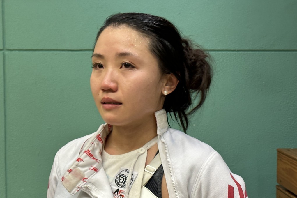 An emotional Moonie Chu after reaching the final of the LCSD Open Championships at Hong Kong Park Sports Centre. Photo: Chan Kin-wa