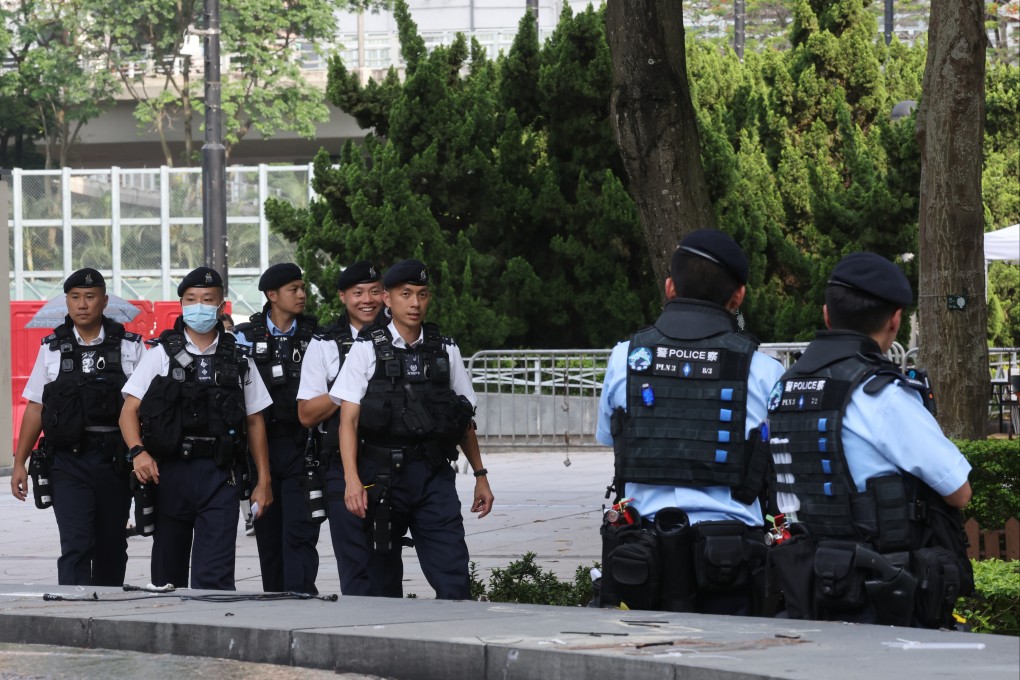 Police at Victoria Park in Causeway Bay ahead of the June 4th incident anniversary. Photo: SCMP / Jonathan Wong