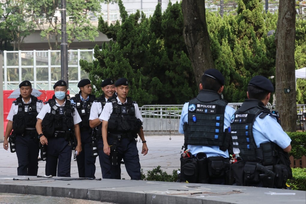 Police at Victoria Park in Causeway Bay ahead of the June 4th incident anniversary. Photo: SCMP / Jonathan Wong