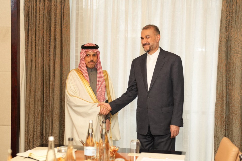 Iranian Foreign Minister Hossein Amir-Abdollahian with his Saudi counterpart Faisal bin Farhan. Photo: AFP
