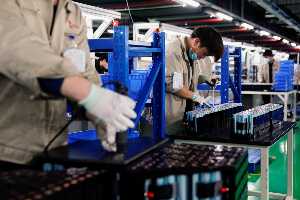 Employees work on the production line of electric vehicle battery manufacturer Octillion in Hefei, Anhui province, China in 2021. China’s dominance of EV battery production has aroused concern in some countries. Photo: Reuters