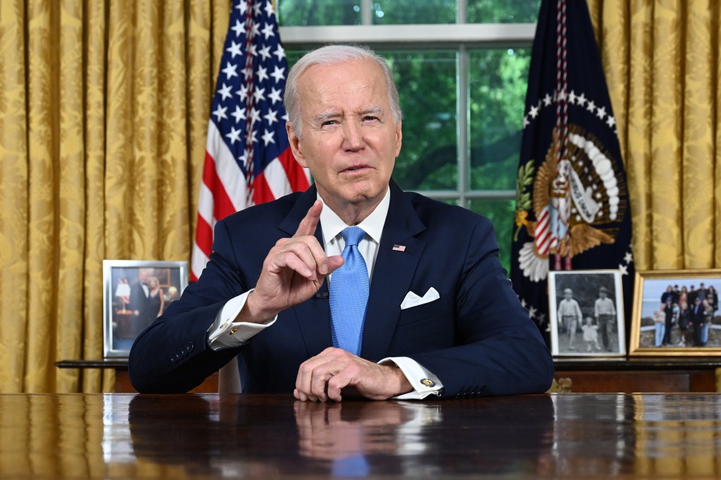 US President Joe Biden addresses the nation in the Oval Office of the White House on Friday in Washington. Photo: Pool / Getty Images / TNS