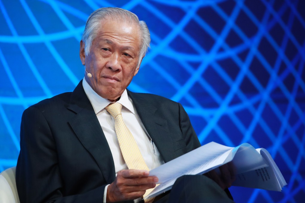 Singapore’s Minister for Defence Dr Ng Eng Hen speaks at the Shangri-La Dialogue, an annual high level defence summit in the Asia Pacific region. Photo: EPA-EFE