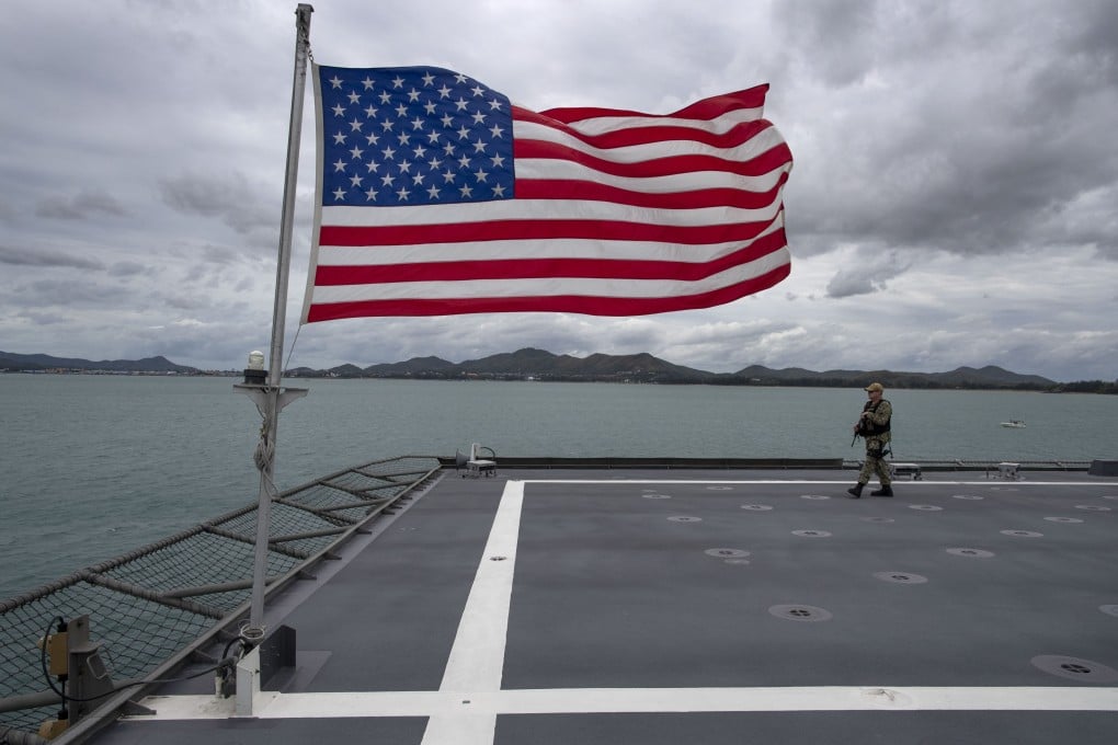 An officer patrols on board the USS Montgomery off Sattahip, Thailand in 2019. Photo: AP