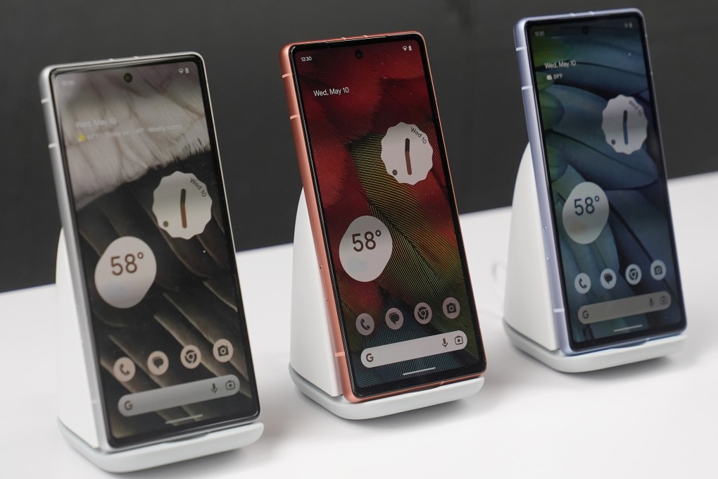 Google Pixel 7a phones are displayed at a Google event in California on May 10, 2023. The mid-range phone takes AI-enhanced photos, features a top 13-megapixel selfie camera and has decent battery life. Photo: AP