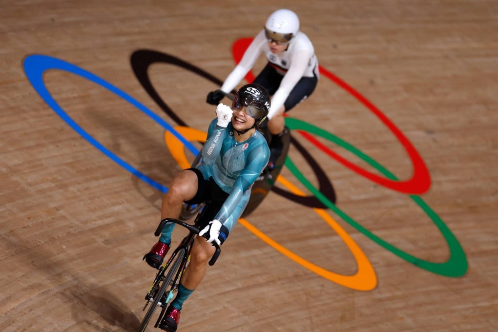 Hong Kong’s Sarah Lee celebrates winning bronze in the sprint at the Tokyo Olympics. Photo: AFP