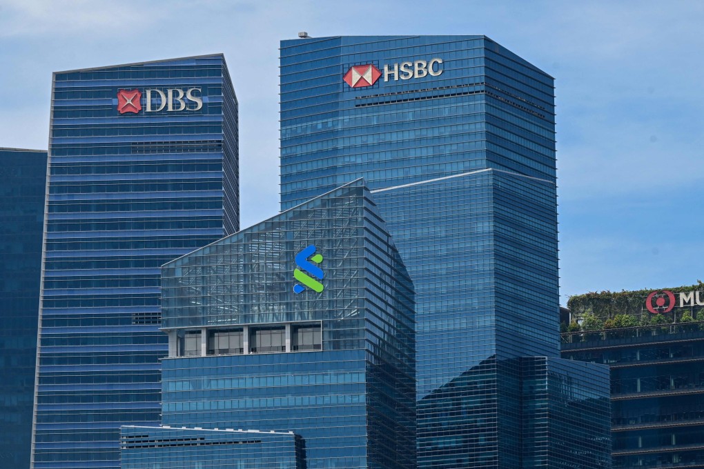 Bank buildings are seen in the Marina Business Financial Centre district of Singapore. Photo: AFP