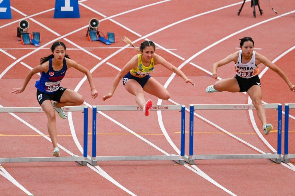 Chloe Pak Hoi-man (left) in the girls’ 100m hurdles at the Asian U18 Athletics Championships in Tashkent. Photo: Asian Athletics Association