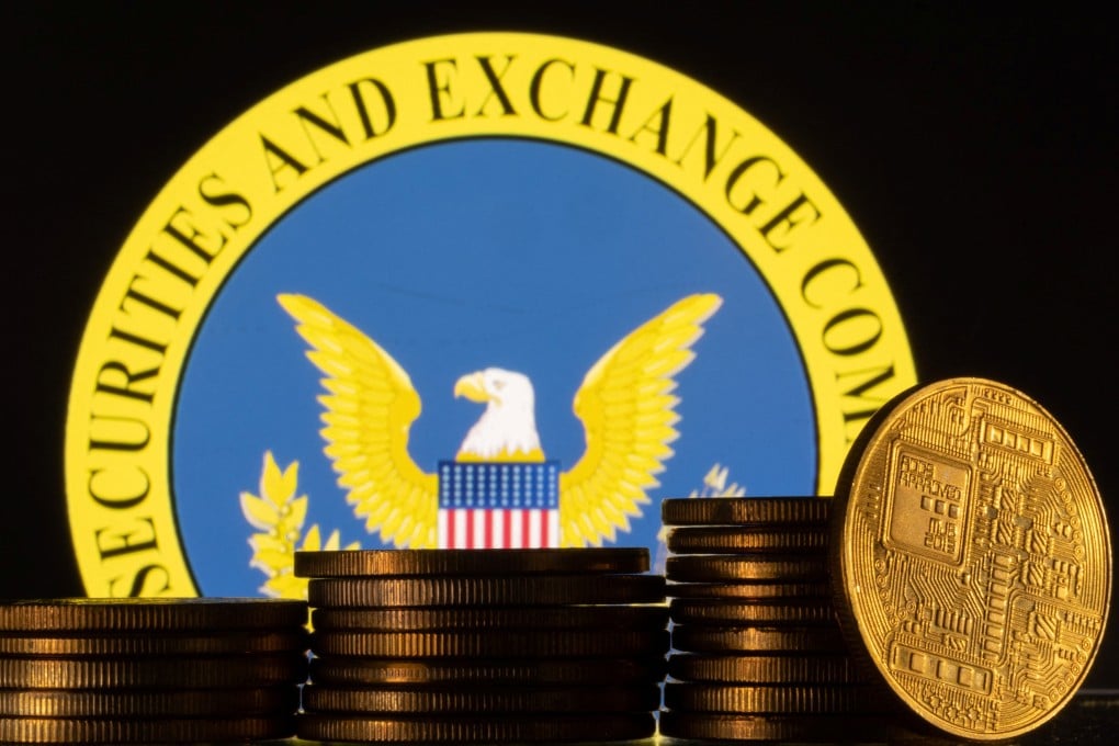 The US Securities and Exchange Commission logo and representations of cryptocurrency seen in this illustration taken June 6, 2023. Photo: Reuters