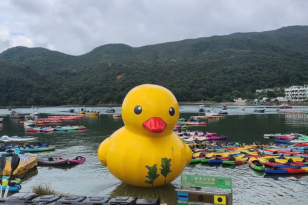 Owners of the giant rubber duck say they were told to remove the figure from waters off Sai Kung. Photo: Facebook/Green Egg Island Canoe and Kayak Rental