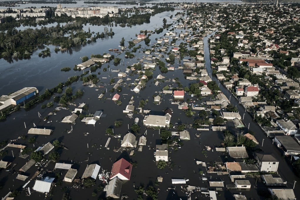 Flooded streets in Kherson, Ukraine after the walls of the Nova Kakhovka dam collapsed. Photo: AP