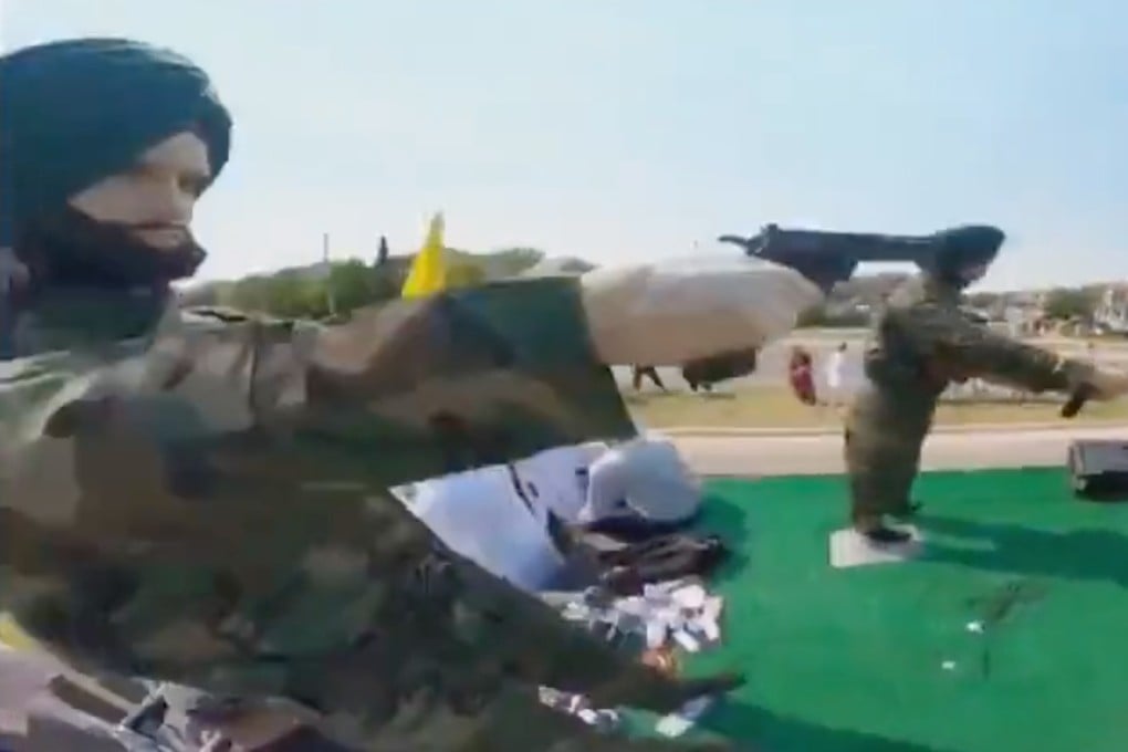 A float showing the assassination of Indira Gandhi by her Sikh bodyguards is seen at a parade in Brampton, Ontario. Photo: @TimesNow/Twitter