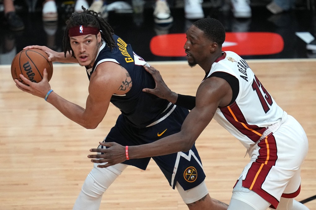 Denver Nuggets forward Aaron Gordon (left) is defended by Miami Heat centre Bam Adebayo during Game 4. Photo: Reuters