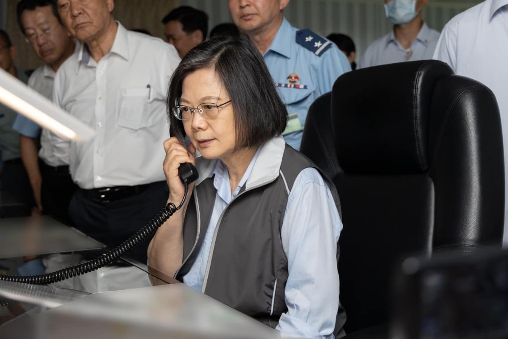 Taiwanese President Tsai Ing-wen pictured during her visit to the military base. Photo: Facebook