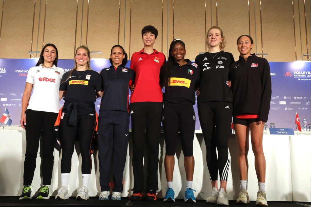 Yuan Xinyue (centre) with her fellow team captains ahead of the Volleyball Nations League in Hong Kong. Photo: Xiaomei Chen