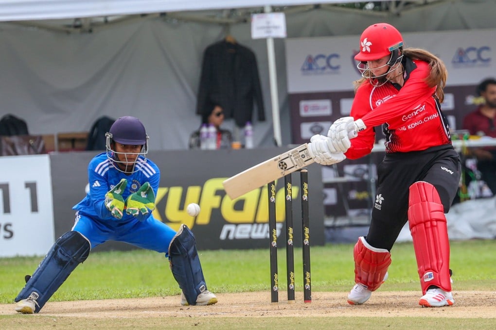 Hong Kong’s Marina Buonocore Antonia Lamplough plays a shot during the ACC Women’s Emerging Teams Cup cricket match against India A at Tin Kwong Recreation Ground in Ma Tau Wai. Photo: Yik Yeung-man