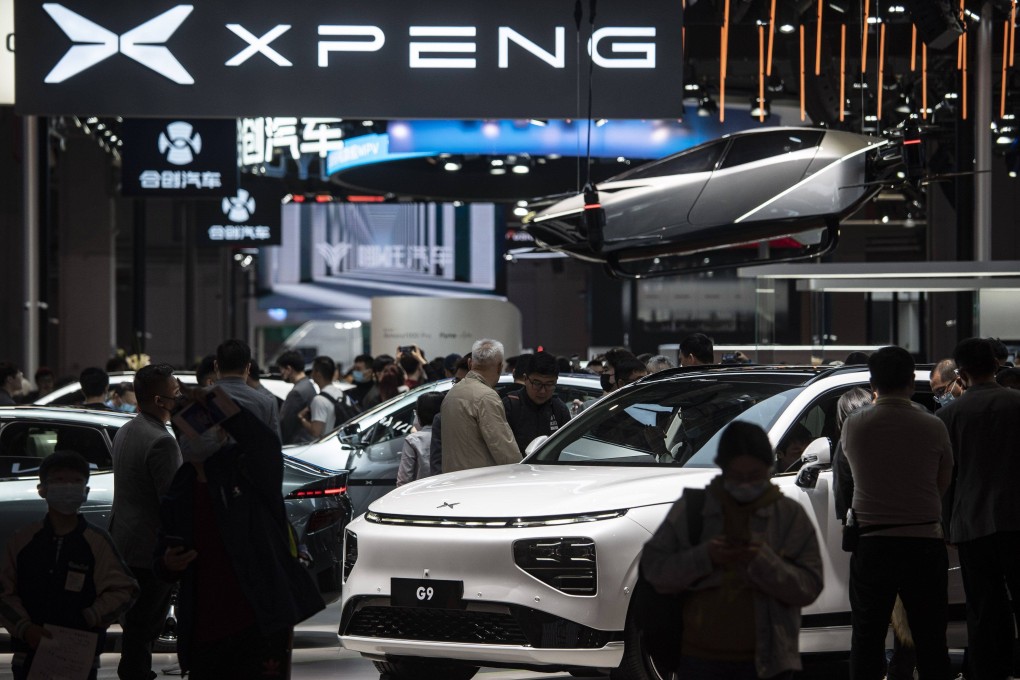 An XPeng G9 electric vehicle at the Shanghai Auto Show on April 24, 2023. Xpeng slashing the prices of some of its models by up to 13 per cent in mid-January. Photo: Bloomberg