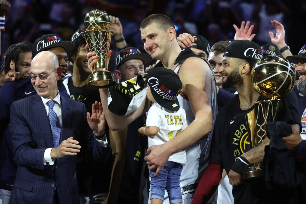 Nikola Jokic of the Denver Nuggets is presented with the Bill Russell NBA Finals Most Valuable Player Award after a 94-89 victory against the Miami Heat in Game Five of the 2023 NBA Finals. Photo: AFP