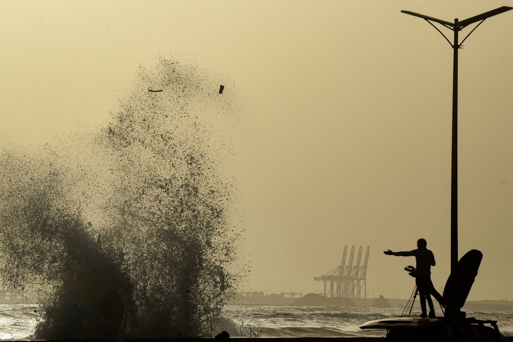 High tides at a beach before the due onset of cyclone, in Karachi. Photo: AFP