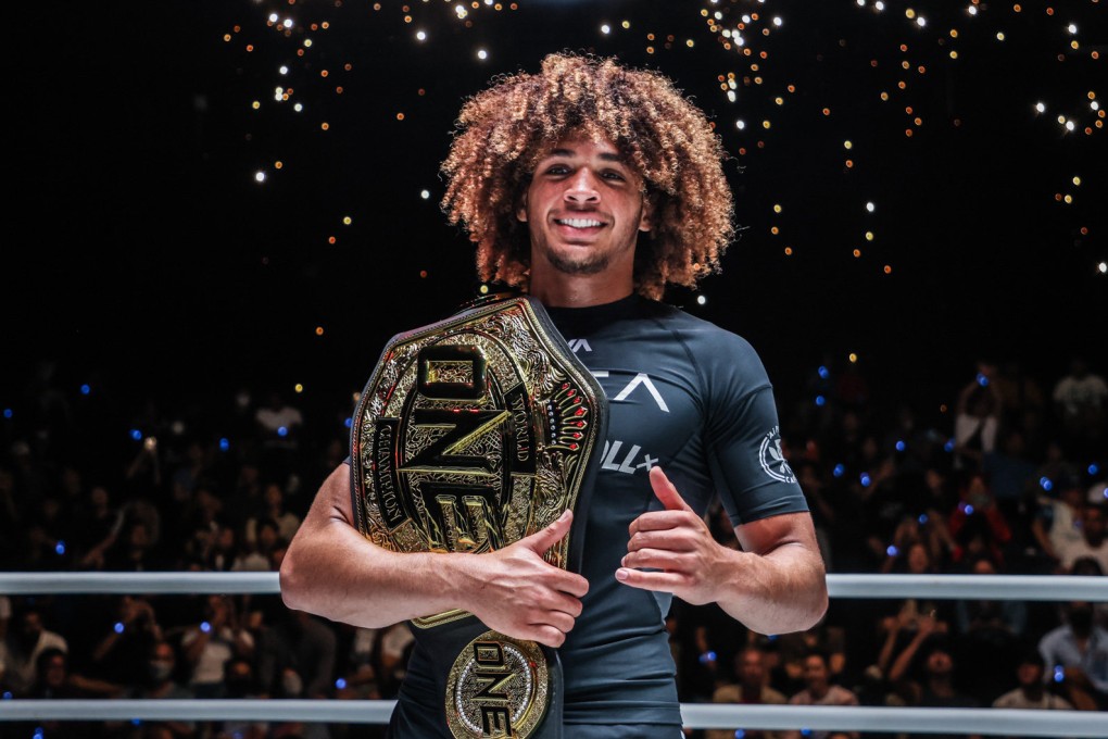 Kade Ruotolo celebrates after beating Tommy Langaker to retain his lightweight submission grappling title. Photos: ONE Championship