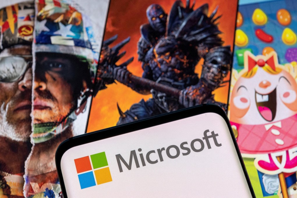 Microsoft’s logo is seen on a smartphone displayed atop Activision Blizzard game characters in this illustration taken January 18, 2022. Photo: Reuters