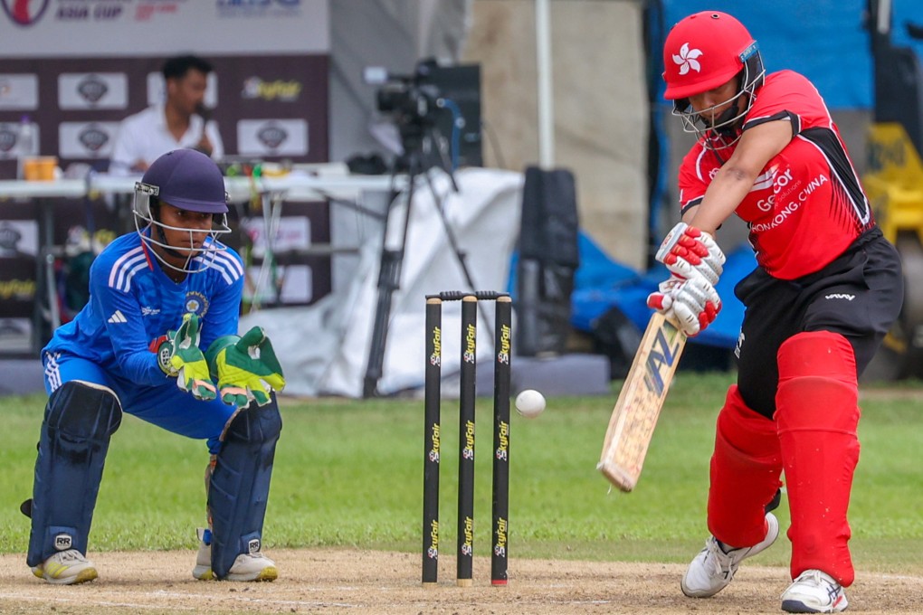 Ruchitha Venkatesh of Hong Kong slogs to the off side on a day when her side were guilty of some rash shots against India A. Photo: Yik Yeung-man