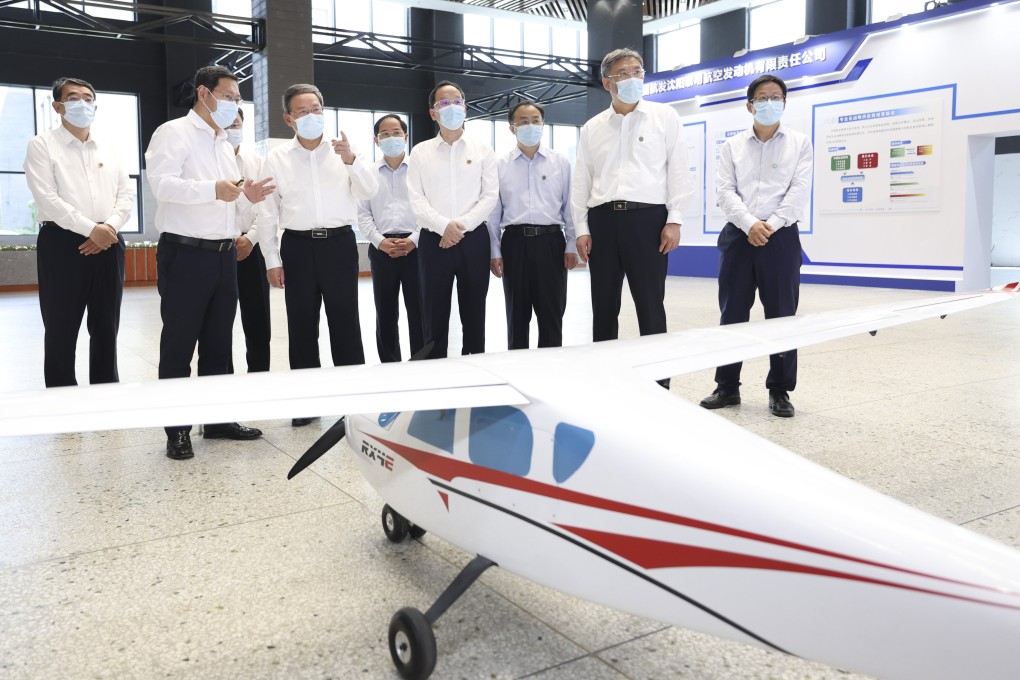 Premier Li Qiang (fourth from the right) visits an aviation industrial park in Shenyang, northeast China’s Liaoning province. Photo: Xinhua