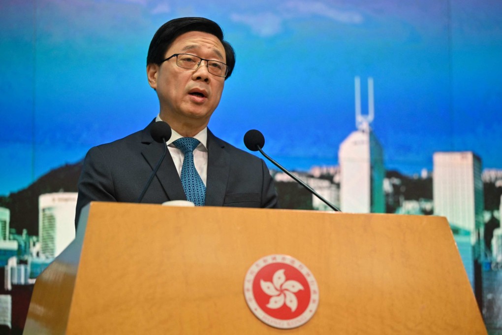 Hong Kong Chief Executive John Lee speaks during a press conference at the city’s government headquarters in May. Photo: AFP