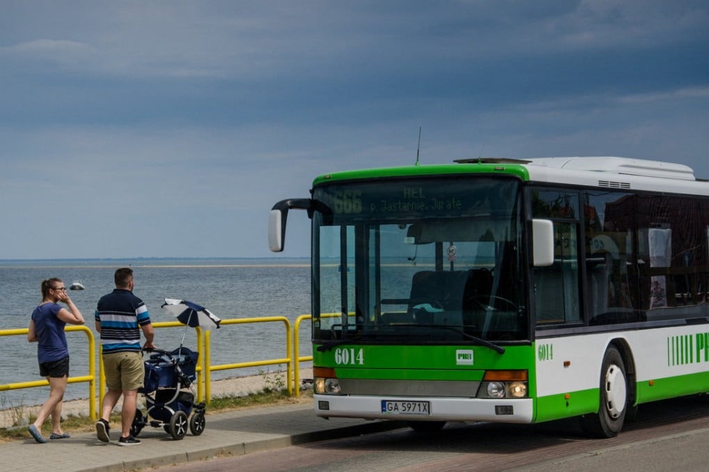 A local bus numbered 666, heading to Polish seaside resort Hel, is parked on the roadside in Rewa, Poland in June 2016. Photo: PKS Gdynia via Reuters