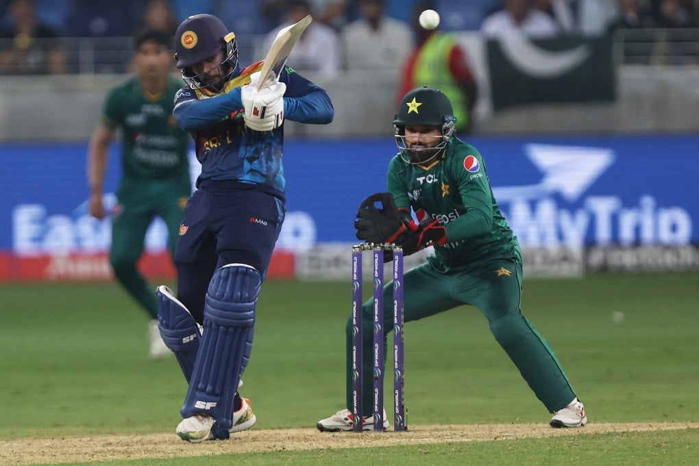 Sri Lanka’s Dhananjaya de Silva pulls the ball as Pakistan’s Mohammad Rizwan looks on during the Asia Cup final in Dubai last year. Photo: Reuters