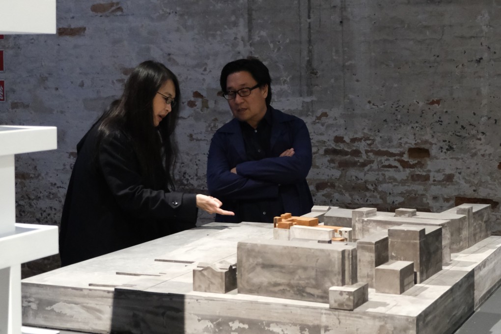 Lyndon Neri (right) and Rosanna Hu of Chinese architecture firm Neri&Hu at the 18th Venice Biennale of Architecture with their installation “Liminality”, which highlights their adaptive reuse philosophy. Photo: Jeremiah Neri