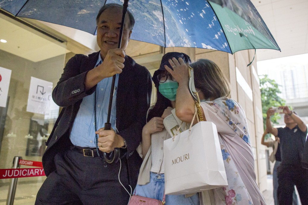 University student Yuen Ching-ting (centre) leaves West Kowloon Court after she was granted bail on a sedition charge. Photo: Brian Wong
