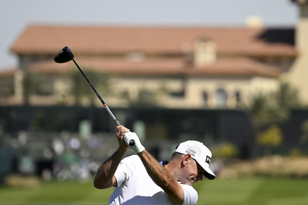 Lee Westwood hits a tee-shot during February’s PIF Saudi International event at Royal Greens Golf & Country Club. Photo: Asian Tour