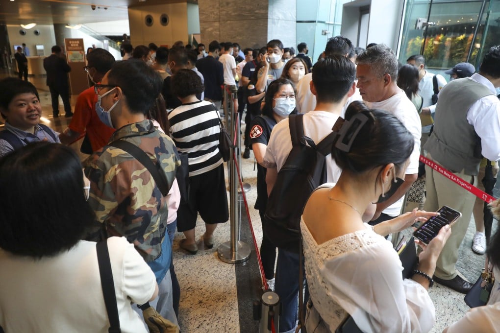 People queued for Phase 2A of the Novo Land project in Tuen Mun at Sun Hung Kai Properties’ sales office in Kowloon on 17 June 2023. Photo: Xiaomei Chen