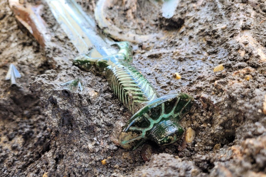 A 3,000-year-old bronze sword in near pristine condition was found at the site of a former Celtic settlement in Germany. Photo: Archaeologie-Buero Dr Woidich via dpa