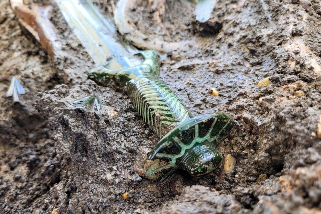 A 3,000-year-old bronze sword in near pristine condition was found at the site of a former Celtic settlement in Germany. Photo: Archaeologie-Buero Dr Woidich via dpa