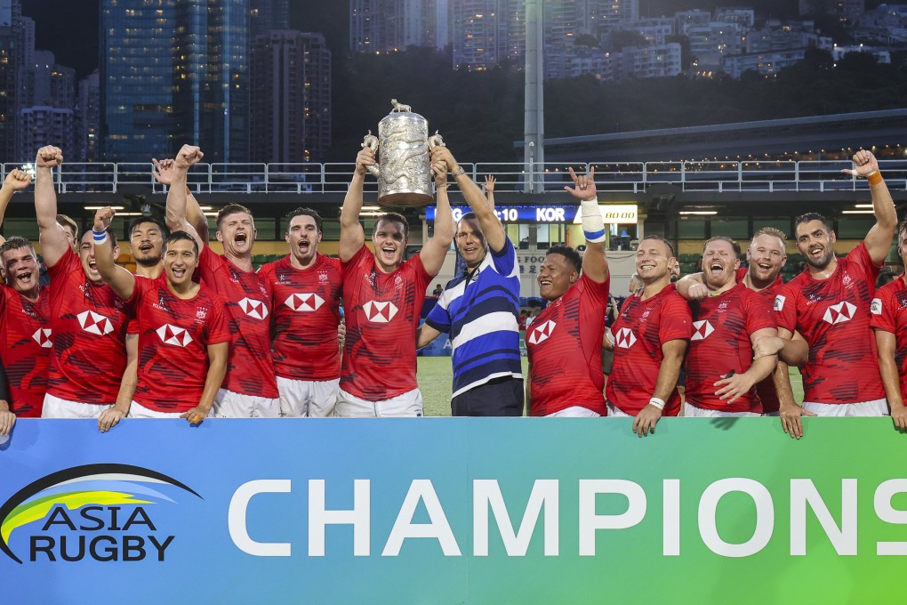 Hong Kong celebrate after beating South Korea to retain their Asia Rugby Championship crown at Hong Kong Football Club. Photos: Edmond So