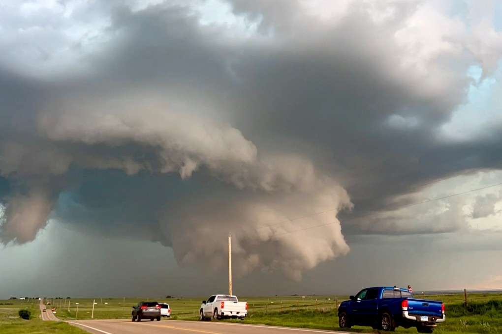 Storm clouds moving in Beaver, Oklahoma, US in an image obtained from a social media video. Photo: Thea Sandmael via Reuters