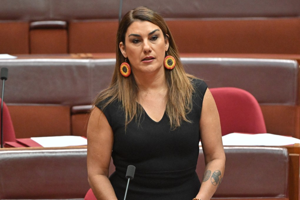 Independent Senator Lidia Thorpe makes a statement in the Senate chamber at Australia’s Parliament House alleging she had been sexually harassed, and that the building was not a safe place for women to work. Photo: EPA-EFE